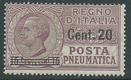 1924-25 REGNO POSTA PNEUMATICA SOPRASTAMPATO 20 SU 15 CENT MNH ** - CZ15-3 - Correo Neumático