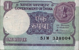 India (GOI) 1 Rupee 1987 Plate Letter A UNC Cat No. P-78Ac / IN078Ac - Indien