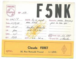 CARTE QSL FRANCE F5NK, RADIO AMATEUR, LENS, PAS DE CALAIS 62 - Radio Amateur