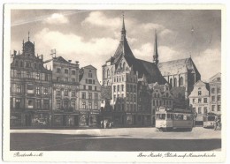 Rostock - S/w Am Markt Blick Auf Marienkirche    Mit Straßenbahn - Rostock