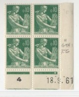 Paysanne Moissonneuse 1231 En Bloc De 4 Coin Daté - 1957-1959 Oogst