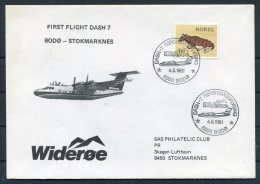 1981 Norway Wideroe First Flight Dash 7 Cover. Bodo - Stokmarknes - Cartas & Documentos