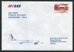 1990 Norway SAS First Flight Cover. Haugesund - Oslo - Cartas & Documentos