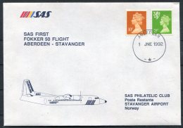 1992 GB Norway SAS First Flight Cover. Aberdeen - Stavanger - Lettres & Documents