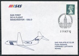 1992 GB Norway SAS First Flight Cover. Manchester - Oslo - Storia Postale