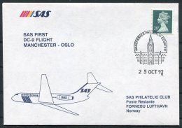 1992 GB Norway SAS First Flight Cover. Manchester - Oslo - Cartas & Documentos