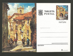 Espagne Entier Postal Caceres Vue Avec âne Spain Postal Stationery Caceres View With Donkey - Asini