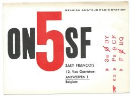 CARTE QSL BELGIQUE ON5SF, RADIO AMATEUR, ANTWERPEN BELGIUM, PROVINCE D'ANVERS - Radio Amateur