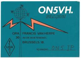 CARTE QSL BELGIQUE ON5VH, RADIO AMATEUR, BRUSSELS, BRUXELLES - Radio Amateur