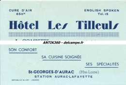 Rare Carte De Visite Hôtel Les Tilleuls Saint Georges D'Aurac (Haute-Loire) - Visiting Cards