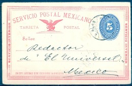 MEXICO , 1892 , SAN BLAS - MEXICO D.F. , ENTERO POSTAL CIRCULADO , TARJETA DE SERVICIO INTERIOR - Mexique