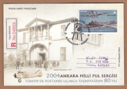 AC  -  2004 ANKARA NATIONAL STAMP EXHIBITION & 80th ANNIVERSARY OF AIRMAIL POST IN TURKEY  16 APRIL 2004 REGISTERED - Postwaardestukken