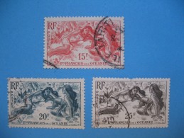 Océanie  1948    Timbres   N°  198 à 200 Oblitérés  Bon état  Côte  29.50  € - Neufs