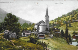 FIESCH → Dorfpartie Bei Der Kirche, Schöner Coloroierter Lichtdruck Ca.1920 - Fiesch