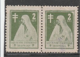 #195 REVENUE STAMP, 2 LEI, AGAINST TUBERCULOSIS, STAMPS IN PAIR,  ROMANIA. - Fiscale Zegels