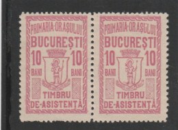 #196   REVENUE STAMP, BUCURESTI, 10 BANI, ASSISTANCE STAMP, STAMPS IN PAIR, ROMANIA. - Fiscale Zegels