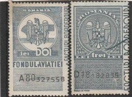 #196  OLD REVENUE STAMP,2 LEI, 3 LEI, AVIATION FOND, TWO STAMPS,  ROMANIA. - Fiscale Zegels