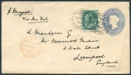 1899 Canada QV 1 Cent Stationery Cover Uprated St John N.B. - Dale Street, Liverpool 'Packet Paid' - 1860-1899 Règne De Victoria