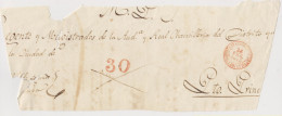 O) 1845 CUBA-CARIBE, PRESTAMP BAEZA SANTIAGO IN RED -30 REALES - Prephilately