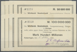 Kaiseringen, J. C. Kauffmann Sohn, 50 Mio. Mark, Schecks Auf Württembergische Vereinsbank Ebingen, Versch.... - [11] Local Banknote Issues