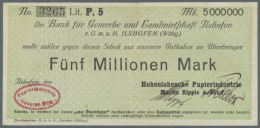 Ilshofen, Hohenlohesche Papierindustrie, 5 Mio. Mark, O. D., Scheck Auf Bank Für Gewerbe Und Landwirtschaft,... - [11] Local Banknote Issues