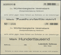 Heilbronn, Lederfabrik Heilbronn Gebr. Victor, 100, 200 Tsd. Mark, Schecks Auf Württembergische Vereinsbank,... - [11] Emissions Locales