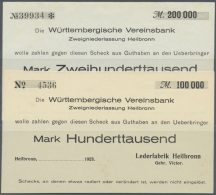 Heilbronn, Lederfabrik Heilbronn Gebr. Victor, 100, 200 Tsd. Mark, Schecks Auf Württembergische Vereinsbank,... - [11] Local Banknote Issues