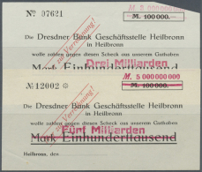 Heilbronn, Dresdner Bank Geschäftsstelle Heilbronn, 3, 5 Mrd. Mark, O. D., Kundenschecks, überstempelt... - [11] Local Banknote Issues