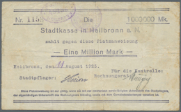 Heilbronn, Stadtgemeinde, 1 Mio. Mark, 11.8.1923 (Tag Handschriftlich), Platzanweisung Auf Die Stadtkasse... - [11] Emissions Locales