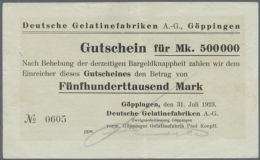 Göppingen, Deutsche Gelatinefabriken AG, 500 Tsd. Mark, 31.7.1923, Erh. II-III (D) - [11] Emissions Locales