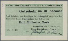 Göppingen, Gebr. Boehringer GmbH, 3 Mio. Mark, 22.8.1923, Erh. II-, Ausgabestelle Bei Keller Und Karau Nicht... - [11] Local Banknote Issues