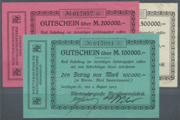 Geislingen, Württembergische Metallwarenfabrik, 100, 200, 500 Tsd. Mark, 4.8.1923, Erh. II, II-, III, Total 3... - [11] Emissions Locales