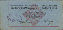 Friedrichshafen, Zahnradfabrik AG, 10 Mrd. Mark, 9.11.1923, Gedr. Scheck Auf Gewerbebank, Erh. III- (D) - [11] Lokale Uitgaven