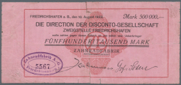 Friedrichshafen, Zahnradfabrik AG, 500 Tsd. Mark, 10.8.1923, Gedr. Scheck Auf Disconto-Gesellschaft, Erh. V (Schein... - [11] Emissions Locales