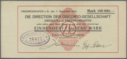 Friedrichshafen, Zahnradfabrik AG, 100 Tsd. Mark, 7.9.1923, Gedr. Scheck Auf Disconto-Gesellschaft, Erh. II (D) - [11] Emissions Locales