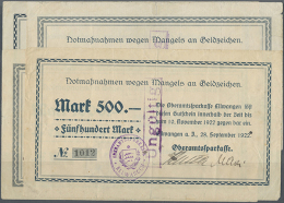 Ellwangen, Oberamtssparkasse, 500, 1000 Mark, 28.9.1922 - 10.11.1922 Bzw. Durch Stempel Verlängert Bis... - [11] Lokale Uitgaven