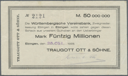 Ebingen, Traugott Ott & Söhne, 50 Mio. Mark, 25.10.1923 (Tag Und Monat Gestempelt), Erh. II- (D) - [11] Lokale Uitgaven