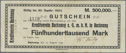 Backnang, Kreditverein, 500 Tsd. Mark, 15.8.1923, Gutschein Für Fr. Freitag (handschriftlich), Erh. III-, Von... - [11] Emissions Locales