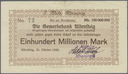 Altensteig, J. Walz, Möbelfabrik, 100 Mio. Mark, 25.10.1923, Vollständig Gedruckter Scheck Auf... - [11] Local Banknote Issues