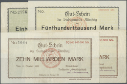 Altensteig, Stadtgemeinde, 100 Tsd. Mark, Mit KN, Erh. III; 500 Tsd. Mark, Ohne KN, Erh. I-, Beide 8.8.1923; 10... - [11] Local Banknote Issues