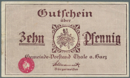 Thale, Stadt, Originale Der Verkehrsausgaben 1917 (o. D.), 10, 25, 50 Pf., Erh. III; 2 X I-; Format 102 X 61mm, Rs.... - [11] Local Banknote Issues