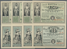 Xanten, Stadt, 4 X 1.50 M., 4 X 3 M., 1921 - 31.12.1922, Mit KN, Erh. I, Total 8 Scheine (D) - [11] Local Banknote Issues