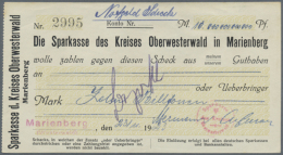Marienberg, Sparkasse Des Kreises Oberwesterwald, 10 Billionen Mark, 23.11.1923, Eigenscheck, Erh. II- (D) - [11] Emissions Locales