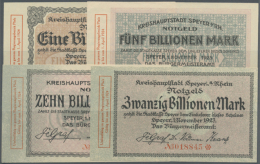 Speyer, Stadt, 1, 5, 10, 20 Billionen Mark, 1.11.1923, Erh. I-, Total 4 Scheine (D) - [11] Emissions Locales