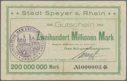 Speyer, Stadt, 200 Mio. Mark, 24.9.1923, Extrem Niedrige KN 000003, Erh. II-III (D) - [11] Lokale Uitgaven