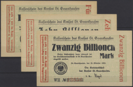 St. Goarshausen, Kreis, 5, 10, 20 Billionen Mark, 22.10.1923, Serie WH, Unterdruck Geometrische Figuren, Erh. I, 3... - [11] Local Banknote Issues