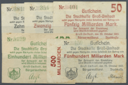 Groß-Umstadt, Stadt, 10, 20, 50, 100, 500 Mrd. Mark, 28.10.1923, Rs. Bilder Blau, Erh. III, Total 5 Scheine... - [11] Lokale Uitgaven