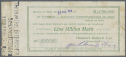 Biebrich, Thonwerk Biebrich AG Schamottefabrik, 1 Mio. Mark, 22.8.1923 (Datum Gestempelt), Gutschein Auf... - [11] Local Banknote Issues