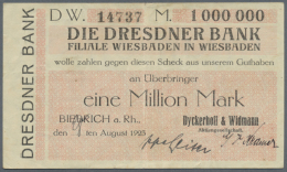 Biebrich, Dyckerhoff & Wiedmann AG, 1 Mio. Mark, 28. (hschr.) 8.1923, Scheck Auf Dresdner Bank Wiesbaden, Datum... - [11] Local Banknote Issues