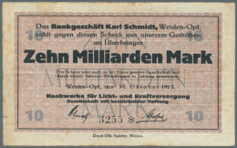 Weiden, Naabwerke Für Licht- Und Kraftversorgung, 10 Mrd. Mark, 30.10.1923 (Datum Nicht Bei Keller), Erh. III-... - [11] Local Banknote Issues